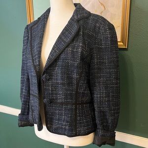ECI New York | Navy Blue Two Button Tweed Denim Double-Breasted Jacket